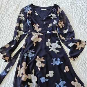 Lush Navy Floral Long Sleeve Summer Mini Dress
